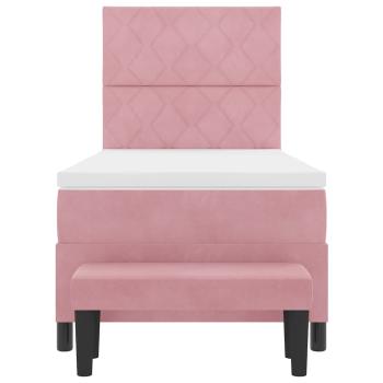 Rosa Boxspringbett mit Matratze & Bank 90x190 cm Samt