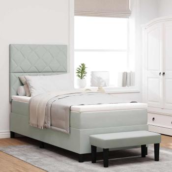 ARDEBO.de - Boxspringbett mit Matratze & Bank Hellgrau 90x200 cm Samt