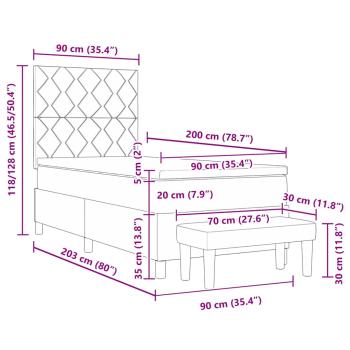 Boxspringbett mit Matratze & Bank Hellgrau 90x200 cm Samt