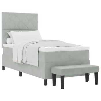 Boxspringbett mit Matratze & Bank Hellgrau 90x200 cm Samt