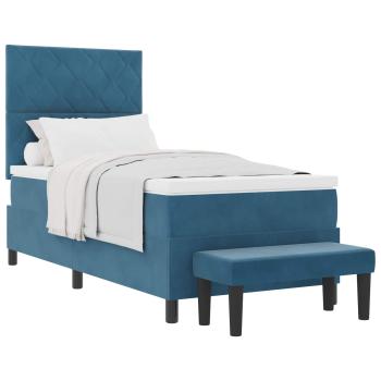 Boxspringbett mit Matratze & Bank Dunkelblau 90x200 cm Velours