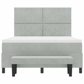Boxspringbett mit Matratze & Bank Hellgrau 140x190 cm Samt