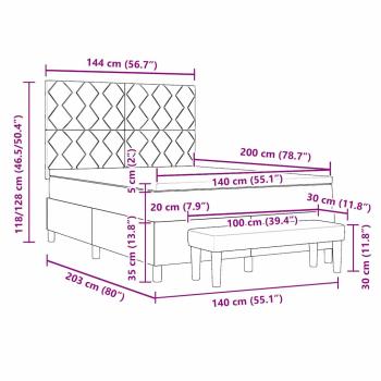 Boxspringbett mit Matratze & Bank Hellgrau 140x200 cm Samt