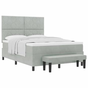 Boxspringbett mit Matratze & Bank Hellgrau 160x200 cm Samt
