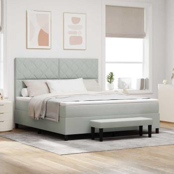 ARDEBO.de - Boxspringbett mit Matratze & Bank Hellgrau 180x200 cm Samt