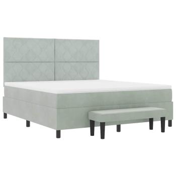 Boxspringbett mit Matratze & Bank Hellgrau 180x200 cm Samt
