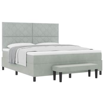 Boxspringbett mit Matratze & Bank Hellgrau 180x200 cm Samt