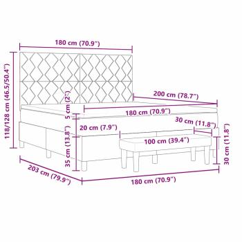 Boxspringbett mit Matratze & Bank Hellgrau 180x200 cm Samt