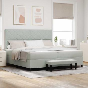 ARDEBO.de - Boxspringbett mit Matratze & Bank Hellgrau 200x200 cm Samt