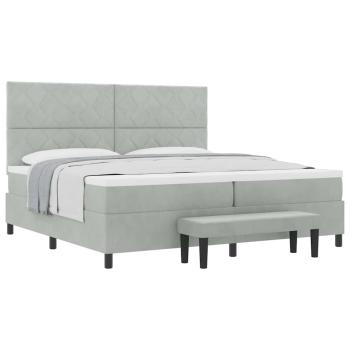 Boxspringbett mit Matratze & Bank Hellgrau 200x200 cm Samt