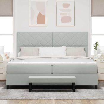 Boxspringbett mit Matratze & Bank Hellgrau 200x200 cm Samt