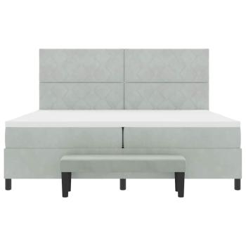 Boxspringbett mit Matratze & Bank Hellgrau 200x200 cm Samt