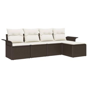 5-teiliges Garten-Sofa-Set mit Kissen Braun Poly-Rattan