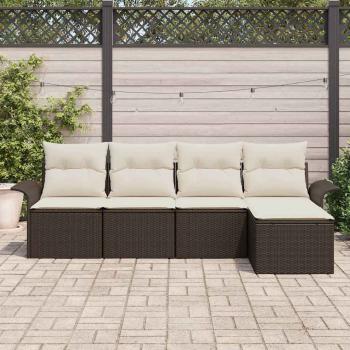 5-teiliges Garten-Sofa-Set mit Kissen Braun Poly-Rattan