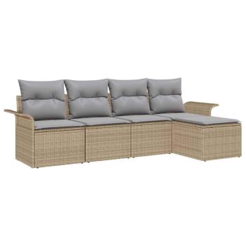 5-teiliges Gartensofa Set mit Kissen - Beige Poly Rattan