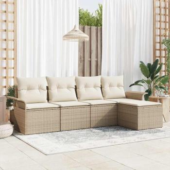 ARDEBO.de - 5-teiliges Garten Sofa-Set mit Kissen Beige Poly Rattan