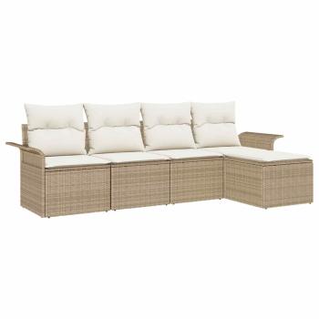 5-teiliges Garten Sofa-Set mit Kissen Beige Poly Rattan