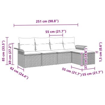5 teiliges Garten Sofa Set mit Kissen Schwarz Poly Rattan