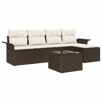 5 teiliges Garten Sofa Set mit Kissen Grau Poly Rattan