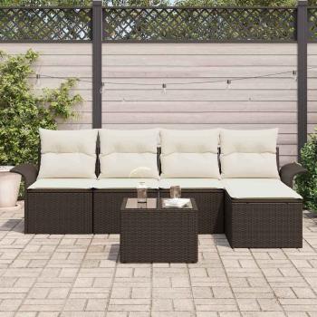 5 teiliges Garten Sofa Set mit Kissen Grau Poly Rattan