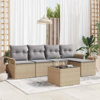 ARDEBO.de - 6-teiliges Garten Sofa Set mit Kissen Schwarz Poly Rattan