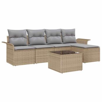 6-teiliges Garten Sofa Set mit Kissen Schwarz Poly Rattan
