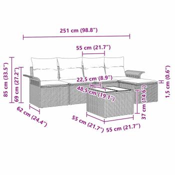 6-teiliges Garten Sofa Set mit Kissen Schwarz Poly Rattan