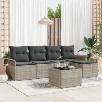 ARDEBO.de - 6-teiliges Garten-Sofa-Set mit Kissen Graues Poly-Rattan