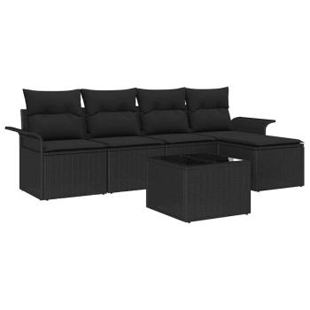 6-teiliges Garten Sofa Set mit Kissen Schwarzes Poly Rattan