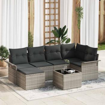 ARDEBO.de - 7-teiliges Garten-Sofa-Set mit Kissen Hellgrau Poly-Rattan