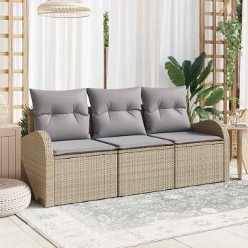 ARDEBO.de - 3-teiliges Garten-Sofa-Set mit Kissen Beige Poly Rattan