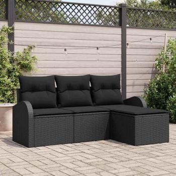 ARDEBO.de - 4-teiliges Garten Sofa Set mit Kissen Schwarz Poly Rattan
