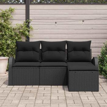 4-teiliges Garten Sofa Set mit Kissen Schwarz Poly Rattan