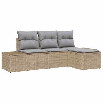 4-teilige Garten-Sofa-Set mit Kissen Beige Poly Rattan