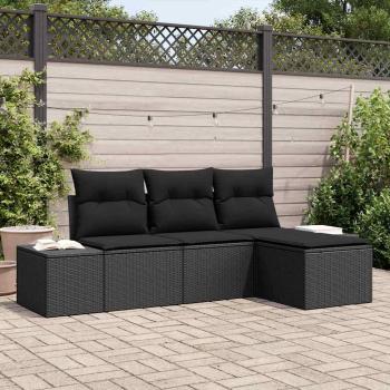 ARDEBO.de - 4-teiliges Garten Sofa Set mit Kissen Schwarz Poly Rattan
