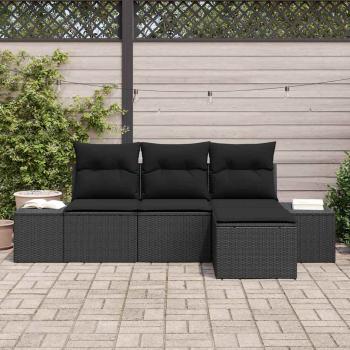 4-teiliges Garten Sofa Set mit Kissen Schwarz Poly Rattan