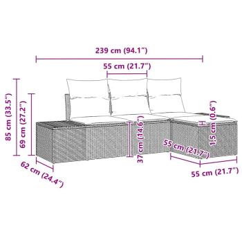 4-teiliges Garten Sofa Set mit Kissen Schwarz Poly Rattan