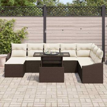 9-teiliges Garten Sofa Set mit Kissen Braun Poly Rattan