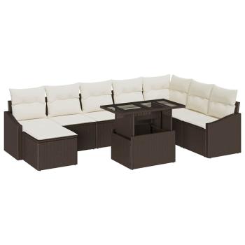 Sofa Set mit Kissen 9 pcs Braun und Creme Poly-Rattan