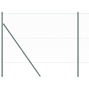 Hexagonzaun Grün 1,6 x 50 m Stahl, Zaunpfosten 13 Stück Grün Ø32 mm 210 cm verzinkter Stahl