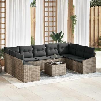 ARDEBO.de - 9-teiliges Garten-Essgruppen-Set mit Kissen, Schwarz Poly Rattan