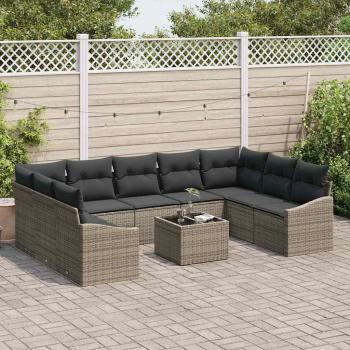 9-teiliges Garten-Essgruppen-Set mit Kissen, Schwarz Poly Rattan
