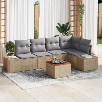 ARDEBO.de - 6-teilige Garten Sofa Set mit Kissen Beige Poly Rattan Akazie