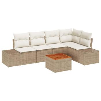 6-teiliges Garten-Sofa-Set mit Kissen Beige Poly Rattan Akazie