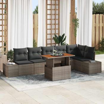 ARDEBO.de - Garten-Sofa-Set 7 stk. Grau Poly Rattan