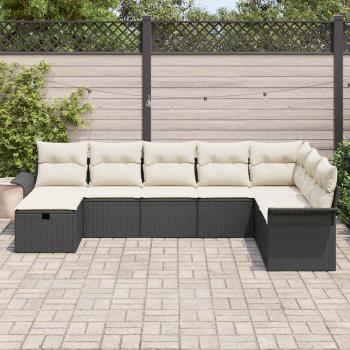 8-teiliges Garten Sofa Set mit Kissen Schwarz Poly Rattan.