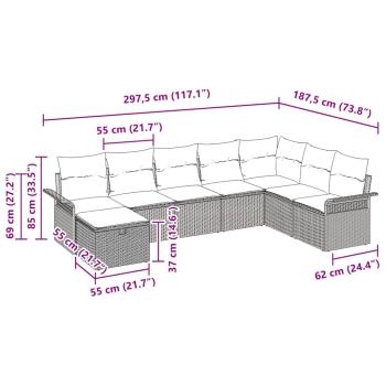 8-teiliges Garten Sofa Set mit Kissen Schwarz Poly Rattan.
