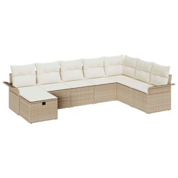 8-teiliges Garten-Sofa-Set mit Kissen Beige Poly Rattan
