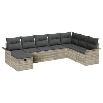 8-teiliges Garten Sofa Set mit Kissen, Hellgraues Poly Rattan