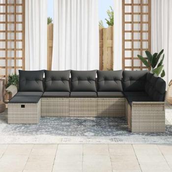 8-teiliges Garten Sofa Set mit Kissen, Hellgraues Poly Rattan
